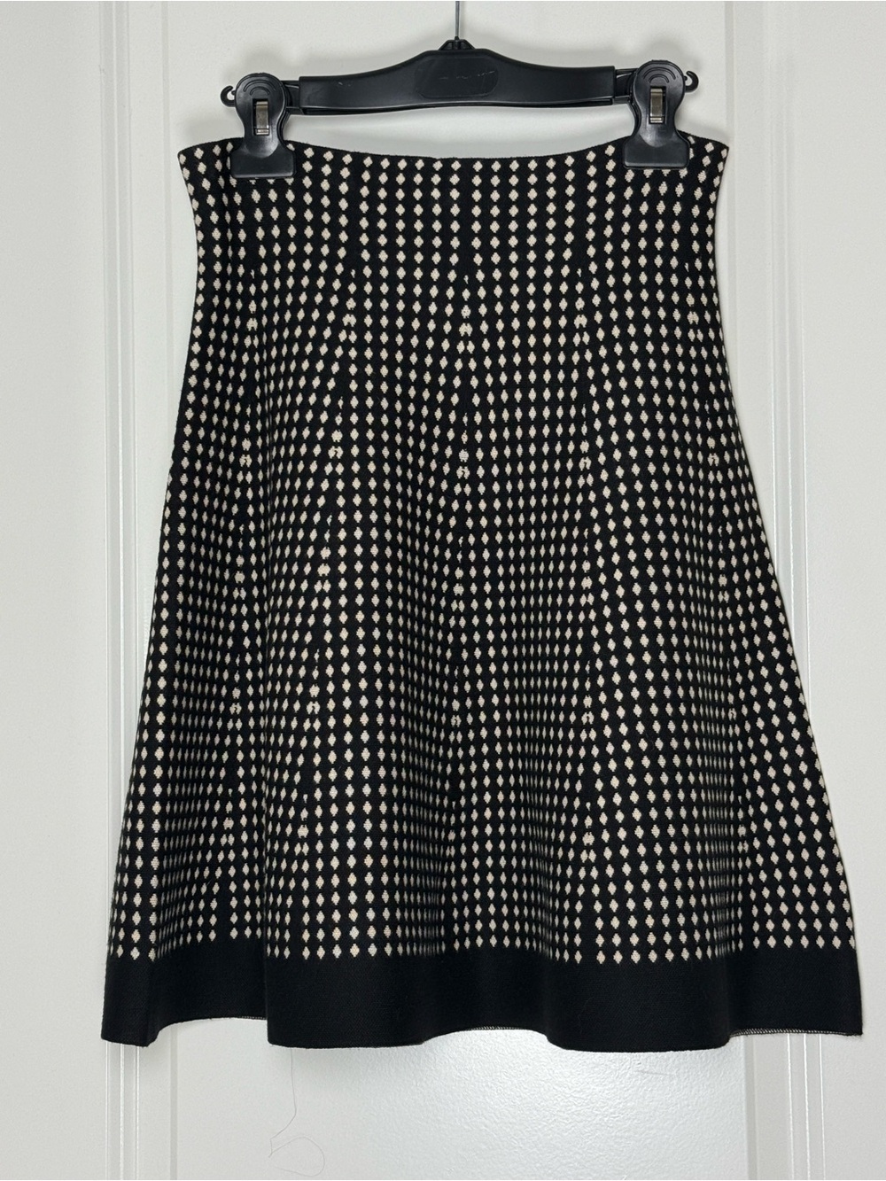 Max Studio Black and Cream Diamond-Pattern A-Line Skirt